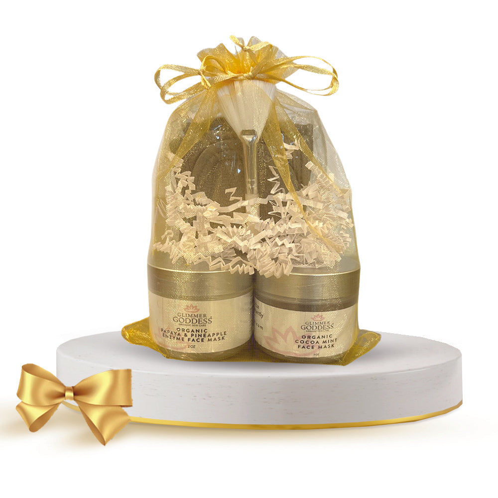 Organic Face Mask Gift Set – 2 Masks + Spa Headband + Applicator Brush for At-Home Facials